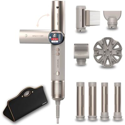 Cecotec Multifunctionele kappersborstel 8 accessoires en flexibele handgreep AirGlisse 8-in-1 Flex champagne. 1400 W, 110.000 rpm, display, keramische en keratine-coating, Coanda-technologie Cecotec Multifunctionele kappersborstel 8 accessoires en flexibele handgreep AirGlisse 8-in-1 Flex champagne. 1400 W, 110.000 rpm, display, keramische en keratine-coating, Coanda-technologie