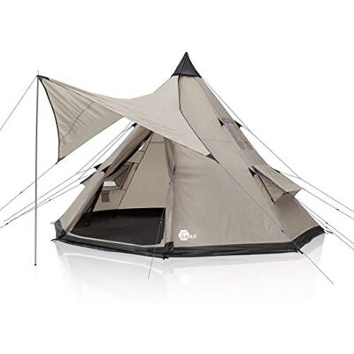 your GEAR Tent Numana 400 tipitent voor familie, 4-6 personen, luifel, vrije hoogte, genaaid vloertapijt, waterdicht, 5000 mm, grijs/beige your GEAR Tent Numana 400 tipitent voor familie, 4-6 personen, luifel, vrije hoogte, genaaid vloertapijt, waterdicht, 5000 mm, grijs/beige