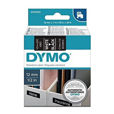 Dymo 5 stuks gelamineerde tape voor D1 45021 LabelManager 12 mm zwart Dymo 5 stuks gelamineerde tape voor D1 45021 LabelManager 12 mm zwart