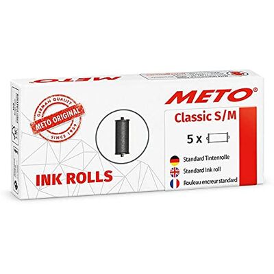 Meto 5 inktrollen voor Classic S & M, ProLine S & M, professionele handlabelmachine 9506060 (voor etiketten 26 x 12 mm en 26 x 16 mm) zwart Meto 5 inktrollen voor Classic S & M, ProLine S & M, professionele handlabelmachine 9506060 (voor etiketten 26 x 12 mm en 26 x 16 mm) zwart
