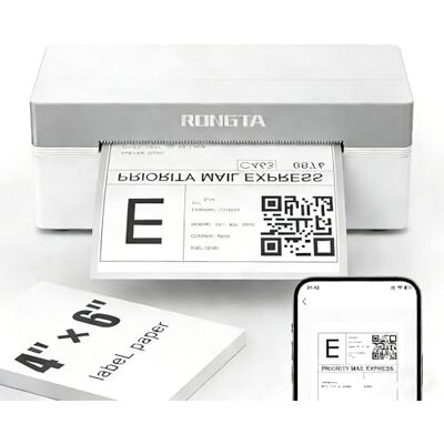 Rongta RP425 thermische verzendlabelprinter (wit), 10 vellen thermisch papier inbegrepen Rongta RP425 thermische verzendlabelprinter (wit), 10 vellen thermisch papier inbegrepen