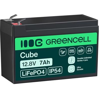 Green Cell CUBE LiFePO4 Accu 7 Ah 12,8 V lithium-ijzerfosfaat accu voor campers, boten, zonnesystemen, off-grid systemen, met BMS, licht en veilig Green Cell CUBE LiFePO4 Accu 7 Ah 12,8 V lithium-ijzerfosfaat accu voor campers, boten, zonnesystemen, off-grid systemen, met BMS, licht en veilig