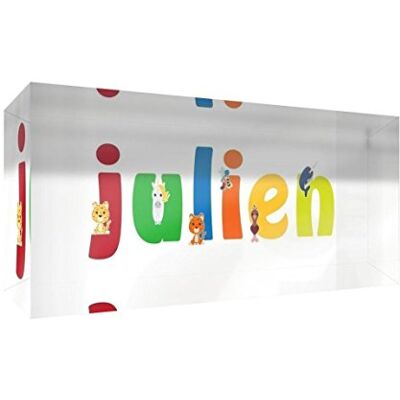 Little Helper Decoratief herinneringsstuk van acryl, transparant, gepolijst als diamant, illustratiestijl, kleurrijk, met de naam van jongens, julien, 5 x 21 x 2 cm, groot Little Helper Decoratief herinneringsstuk van acryl, transparant, gepolijst als diamant, illustratiestijl, kleurrijk, met de naam van jongens, julien, 5 x 21 x 2 cm, groot