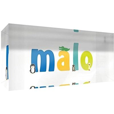 Little Helper Decoratief herinneringsstuk van acryl, transparant, gepolijst als diamant, illustratiestijl, kleurrijk, met de naam van de jong, Malo, 5 x 21 x 2 cm, groot Little Helper Decoratief herinneringsstuk van acryl, transparant, gepolijst als diamant, illustratiestijl, kleurrijk, met de naam van de jong, Malo, 5 x 21 x 2 cm, groot