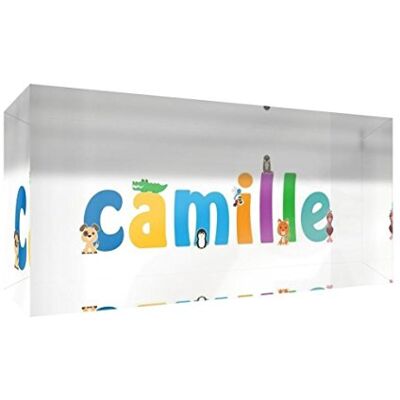Little Helper Decoratief herinneringsstuk van acryl, transparant, gepolijst als diamant, illustratieve stijl, kleurrijk, met de naam van jongens, camille, 5 x 21 x 2 cm, groot Little Helper Decoratief herinneringsstuk van acryl, transparant, gepolijst als diamant, illustratieve stijl, kleurrijk, met de naam van jongens, camille, 5 x 21 x 2 cm, groot