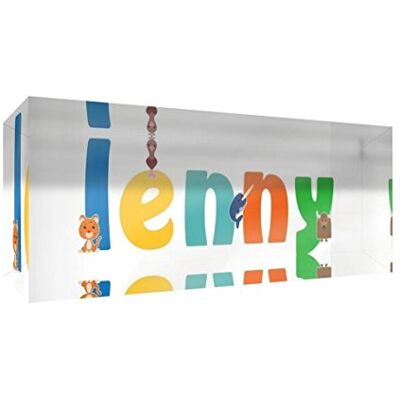 Little Helper Decoratief herinneringsstuk van acryl, transparant, gepolijst als diamant, illustratiefstijl, kleurrijk, met de naam van de jong, Lenny, 5 x 21 x 2 cm, groot Little Helper Decoratief herinneringsstuk van acryl, transparant, gepolijst als diamant, illustratiefstijl, kleurrijk, met de naam van de jong, Lenny, 5 x 21 x 2 cm, groot