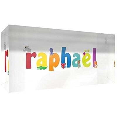 Little Helper LHV-RAPHAËL-521BLK-15FR decoratieve herinnering, van acryl, transparant, als diamant, illustratiefstijl, kleurrijk, met de naam van de jong, Raphaël, 5 x 21 x 2 cm, groot Little Helper LHV-RAPHAËL-521BLK-15FR decoratieve herinnering, van acryl, transparant, als diamant, illustratiefstijl, kleurrijk, met de naam van de jong, Raphaël, 5 x 21 x 2 cm, groot