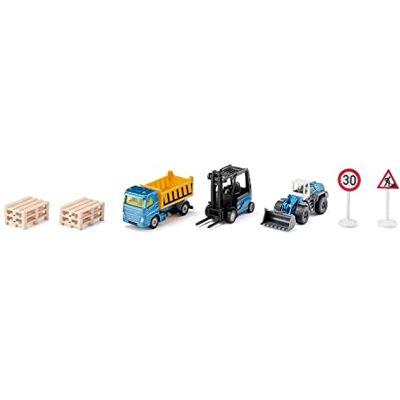 Siku 6336 bouwplaats cadeauset inclusief vrachtwagen, heftruck, wiellader, 6 pallets, 2 verkeersborden, metaal/kunststof, geel/blauw, bewegende delen Siku 6336 bouwplaats cadeauset inclusief vrachtwagen, heftruck, wiellader, 6 pallets, 2 verkeersborden, metaal/kunststof, geel/blauw, bewegende delen