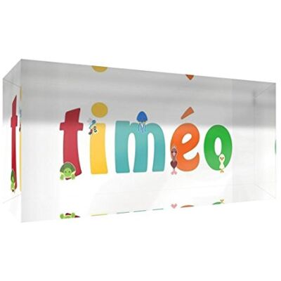 Little Helper Decoratief herinneringsstuk van acryl, transparant, gepolijst als diamant, illustratiestijl, kleurrijk, met de naam van de jong, Timeo, 5 x 21 x 2 cm, groot Little Helper Decoratief herinneringsstuk van acryl, transparant, gepolijst als diamant, illustratiestijl, kleurrijk, met de naam van de jong, Timeo, 5 x 21 x 2 cm, groot