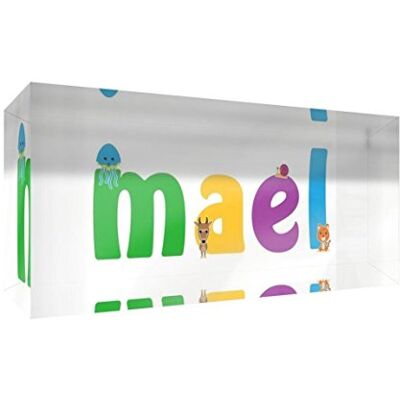 Little Helper Decoratief herinneringsstuk van acryl, transparant, gepolijst als diamant, illustrator-stijl, kleurrijk, met de naam van jongens, Maela, 5 x 15 x 2 cm, klein Little Helper Decoratief herinneringsstuk van acryl, transparant, gepolijst als diamant, illustrator-stijl, kleurrijk, met de naam van jongens, Maela, 5 x 15 x 2 cm, klein