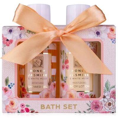 accentra Honey Jasmine douchecadeauset voor dames in mooie geschenkdoos 2-delige verzorgingsset met douchegel en bodylotion Wellness-cadeauset voor de accentra Honey Jasmine douchecadeauset voor dames in mooie geschenkdoos 2-delige verzorgingsset met douchegel en bodylotion Wellness-cadeauset voor de