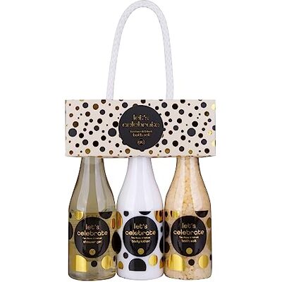 accentra Laten we de cadeauset voor dames in champagneflessen van kunststof vieren Bad- en doucheset met theeroos en fluweel inclusief douchegel, bodylotion en zouten accentra Laten we de cadeauset voor dames in champagneflessen van kunststof vieren Bad- en doucheset met theeroos en fluweel inclusief douchegel, bodylotion en zouten
