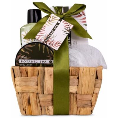 accentra Olive Spa Cadeauset van zeegras, bad en douche, 5-delig, in decoratieve mand van zeegras, verjaardagscadeau, wellnessset voor dames accentra Olive Spa Cadeauset van zeegras, bad en douche, 5-delig, in decoratieve mand van zeegras, verjaardagscadeau, wellnessset voor dames