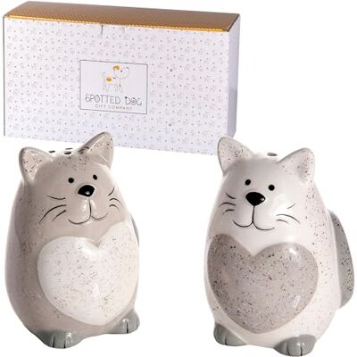 SPOTTED DOG GIFT COMPANY Zout- en peperstrooier, origineel keramisch zout- en peperstrooier, set van 2, schattige kat, keuken, toonbank, accessoires, cadeaus voor kattenliefhebbers, 5 x 8 cm SPOTTED DOG GIFT COMPANY Zout- en peperstrooier, origineel keramisch zout- en peperstrooier, set van 2, schattige kat, keuken, toonbank, accessoires, cadeaus voor kattenliefhebbers, 5 x 8 cm