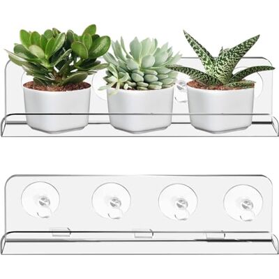 PRITOK Set van 2 acryl raamplanken voor planten, transparant, zuignap, 30 cm, hangend plantenrek voor vensterbank, voor planten, camera PRITOK Set van 2 acryl raamplanken voor planten, transparant, zuignap, 30 cm, hangend plantenrek voor vensterbank, voor planten, camera