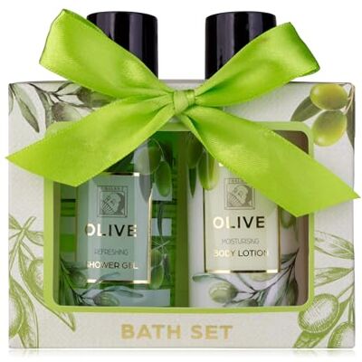 accentra Doucheset voor dames Olive in mooie geschenkdoos 2-delige verzorgingsset met douchegel en bodylotion Wellness-cadeauset voor verjaardag accentra Doucheset voor dames Olive in mooie geschenkdoos 2-delige verzorgingsset met douchegel en bodylotion Wellness-cadeauset voor verjaardag