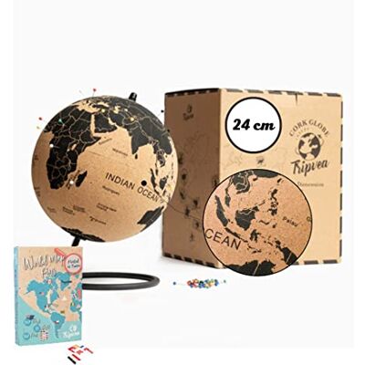 Tripvea ® Vintage kurkwereldbol – afmetingen: 24 cm + 342 vlaggen om te planten – decoratieve wereldbol reisthema – ideaal cadeau-idee en decoratie voor je kantoor of kind Tripvea ® Vintage kurkwereldbol – afmetingen: 24 cm + 342 vlaggen om te planten – decoratieve wereldbol reisthema – ideaal cadeau-idee en decoratie voor je kantoor of kind