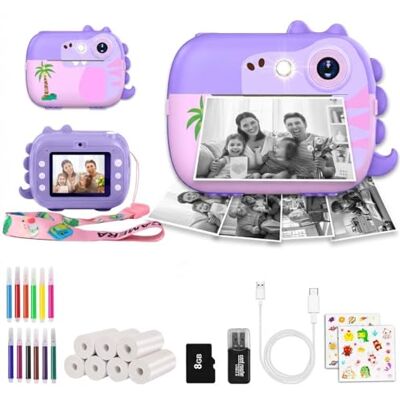 ARNSSIEN Instant camera voor kinderen, digitaal, 7 rollen papier en 2,4 Instant printen, videocamera 1080p, selfie, met kaart, kerst- en verjaardagscadeau voor meisjes en jongens van 3-12 jaar, M3 ARNSSIEN Instant camera voor kinderen, digitaal, 7 rollen papier en 2,4 Instant printen, videocamera 1080p, selfie, met kaart, kerst- en verjaardagscadeau voor meisjes en jongens van 3-12 jaar, M3