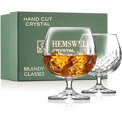 Hemswell Crystal 2 stuks cognacglazen van geslepen kristal Wicklow Satijnen gevoerde cadeauset, 250 ml Hemswell Crystal 2 stuks cognacglazen van geslepen kristal Wicklow Satijnen gevoerde cadeauset, 250 ml