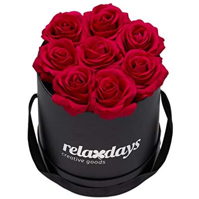 Relaxdays Ronde doos, 8, zwarte rozenbak, 10 jaar houdbaar, cadeau-idee, rood, karton, stof, PP, 17 x 17 x 17 cm Relaxdays Ronde doos, 8, zwarte rozenbak, 10 jaar houdbaar, cadeau-idee, rood, karton, stof, PP, 17 x 17 x 17 cm