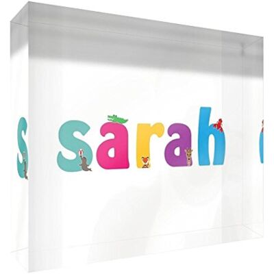 Little Helper Decoratief herinneringsstuk van acryl, transparant, gepolijst als diamant, illustratief, kleurrijk, met de naam van meisjes, sarah, 14,8 x 21 x 2 cm, groot Little Helper Decoratief herinneringsstuk van acryl, transparant, gepolijst als diamant, illustratief, kleurrijk, met de naam van meisjes, sarah, 14,8 x 21 x 2 cm, groot