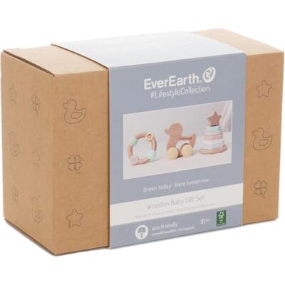 EverEarth Babycadeauset van duurzaam hout, babyspeelgoedset met rammelaar, bijtring en motoriekspel, milieuvriendelijk en veilig met verf EverEarth Babycadeauset van duurzaam hout, babyspeelgoedset met rammelaar, bijtring en motoriekspel, milieuvriendelijk en veilig met verf