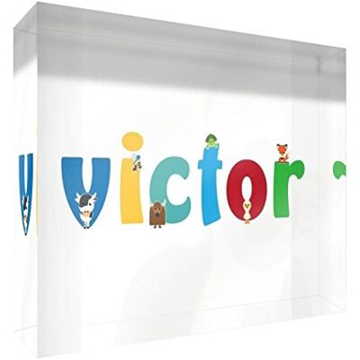 Little Helper Decoratief souvenir van acryl, transparant, gepolijst als diamant, illustratieve stijl, kleurrijk, met de naam van jongens. Victor, 15 x 21 x 2 cm Little Helper Decoratief souvenir van acryl, transparant, gepolijst als diamant, illustratieve stijl, kleurrijk, met de naam van jongens. Victor, 15 x 21 x 2 cm