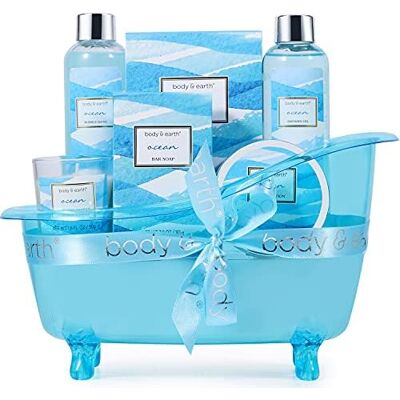 BODY & EARTH Cadeauset voor dames, 7-delig, badset met oceaangeur met etherische olie, bodylotion, verjaardagscadeau voor dames, kerstcadeau, moederdagcadeau BODY & EARTH Cadeauset voor dames, 7-delig, badset met oceaangeur met etherische olie, bodylotion, verjaardagscadeau voor dames, kerstcadeau, moederdagcadeau