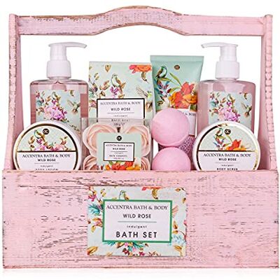 accentra Cadeauset Vintage Florals bad- en doucheset met wilde rozengeur 8-delige cadeauset in decoratieve houten mand in shabby-look accentra Cadeauset Vintage Florals bad- en doucheset met wilde rozengeur 8-delige cadeauset in decoratieve houten mand in shabby-look