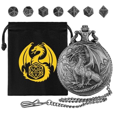 DND NURD DND Mini Dobbelstenen Set met Steampunk Dragon Pocket Horloge Case 7 veelvlakkige metalen dobbelstenen DND Starter Set D&D Geschenken met Dragon Logo Gift Bag Gaming Accessoires DND NURD DND Mini Dobbelstenen Set met Steampunk Dragon Pocket Horloge Case 7 veelvlakkige metalen dobbelstenen DND Starter Set D&D Geschenken met Dragon Logo Gift Bag Gaming Accessoires