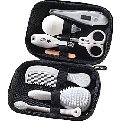 Tommee Tippee Verzorgingsset, compleet en draagbaar, thermometer en schaar voor baby's, praktisch en hygiënisch, zwart, 1 stuk (1 stuk) Tommee Tippee Verzorgingsset, compleet en draagbaar, thermometer en schaar voor baby's, praktisch en hygiënisch, zwart, 1 stuk (1 stuk)