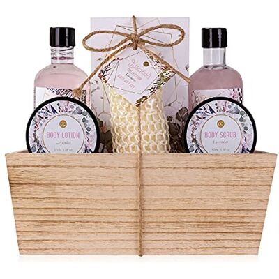 accentra Cadeauset Floral Dreams in houten mand, bad-, SPA en doucheset, lavendelgeur, 7-delige cadeauset in decoratieve mand van hout, beste cadeau voor verjaardag, Valentijnsdag,paars accentra Cadeauset Floral Dreams in houten mand, bad-, SPA en doucheset, lavendelgeur, 7-delige cadeauset in decoratieve mand van hout, beste cadeau voor verjaardag, Valentijnsdag,paars