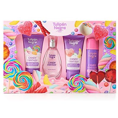 TULIPAN NEGRO Candy Fantasy zwarte tulp, uniseks cadeauset, eau de cologne 50 ml + bodylotion 75 ml + badgel 75 ml + deodorant spray 50 ml, traktatiegeur, langdurig TULIPAN NEGRO Candy Fantasy zwarte tulp, uniseks cadeauset, eau de cologne 50 ml + bodylotion 75 ml + badgel 75 ml + deodorant spray 50 ml, traktatiegeur, langdurig