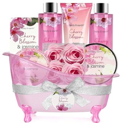 BODY & EARTH Bad- en lichaamsset, 8-delig, met kersenbloesemgeur, badzout en bodylotion, cadeaus voor vrouwen, verjaardag, moederdagcadeau BODY & EARTH Bad- en lichaamsset, 8-delig, met kersenbloesemgeur, badzout en bodylotion, cadeaus voor vrouwen, verjaardag, moederdagcadeau