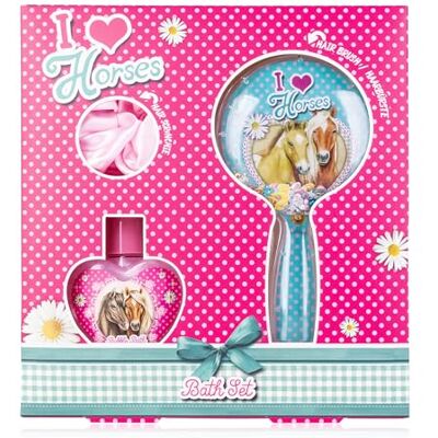 accentra I Love Horses cadeauset voor tieners en meisjes in geschenkdoos, met schuimbad met heerlijke aardbeiengeur, haarborstel met schattig en elastisch paardenpatroon accentra I Love Horses cadeauset voor tieners en meisjes in geschenkdoos, met schuimbad met heerlijke aardbeiengeur, haarborstel met schattig en elastisch paardenpatroon
