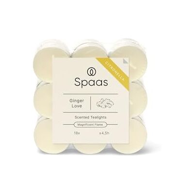Spaas 10 x 18 citronella theelichten, ± 4,5 uur gebroken wit Ginger Love Spaas 10 x 18 citronella theelichten, ± 4,5 uur gebroken wit Ginger Love