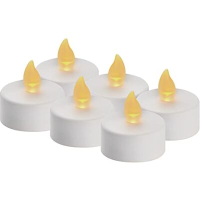EMOS DCCV11 Set van 6 witte led-theelichtjes, vlamloos, met flikkerend effect, decoratie voor Kerstmis, kerstboom, alle heiligen, IP20 binnen, batterij, warm wit EMOS DCCV11 Set van 6 witte led-theelichtjes, vlamloos, met flikkerend effect, decoratie voor Kerstmis, kerstboom, alle heiligen, IP20 binnen, batterij, warm wit