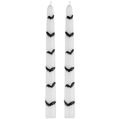 Ginger Ray Set van 2 witte Halloween-kaarsen met zwarte vleermuis voor tafeldecoratie Ginger Ray Set van 2 witte Halloween-kaarsen met zwarte vleermuis voor tafeldecoratie