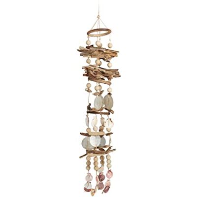 Relaxdays schelpen klokkenspel, mobiel, dromenvanger schelp, Garland hangende decoratie, drijfhout, 107 cm Relaxdays schelpen klokkenspel, mobiel, dromenvanger schelp, Garland hangende decoratie, drijfhout, 107 cm