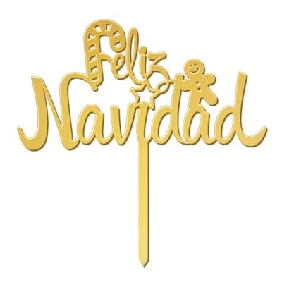 dekora Taartdecoratie met opschrift "Feliz Navidad" Kerstdecoratie voor taarten in levensmiddelenkwaliteit Kunststof versiering voor het versieren van kerstgebak Goudkleurig - dekora Taartdecoratie met opschrift "Feliz Navidad" Kerstdecoratie voor taarten in levensmiddelenkwaliteit Kunststof versiering voor het versieren van kerstgebak Goudkleurig -