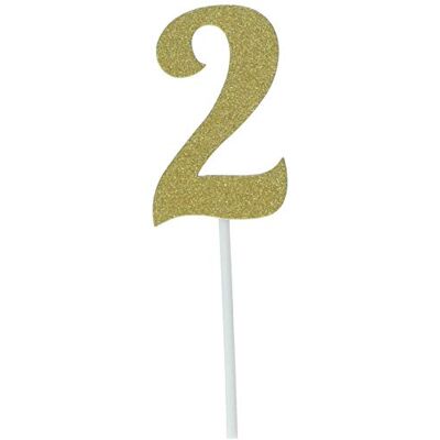 Creative Convertting Decoratie Nr 2 Goud Glitter H 15 cm 8C324544 Creative Convertting Decoratie Nr 2 Goud Glitter H 15 cm 8C324544