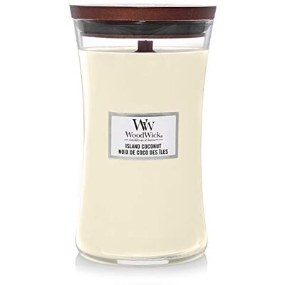 WoodWick Large Hourglass-geurkaars met knapperende lont Island Coconut Tot wel 130 uur brandtijd WoodWick Large Hourglass-geurkaars met knapperende lont Island Coconut Tot wel 130 uur brandtijd