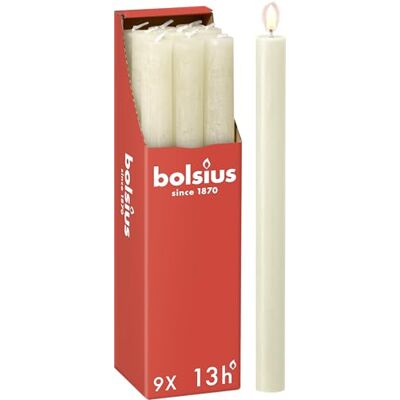 BOLSIUS De set van 9 rustieke kaarsen Ivoor 27 x 2,3 cm Brandlengte 13 uur Geurloos Bevat natuurlijke plantaardige was Zonder palmolie BOLSIUS De set van 9 rustieke kaarsen Ivoor 27 x 2,3 cm Brandlengte 13 uur Geurloos Bevat natuurlijke plantaardige was Zonder palmolie