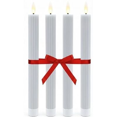 Relaxdays Set van 4 led-kaarsen, hoogte x diepte 25 x 2 cm, flikkerende vlam, echte was, vlamloos, lichtgrijs Relaxdays Set van 4 led-kaarsen, hoogte x diepte 25 x 2 cm, flikkerende vlam, echte was, vlamloos, lichtgrijs