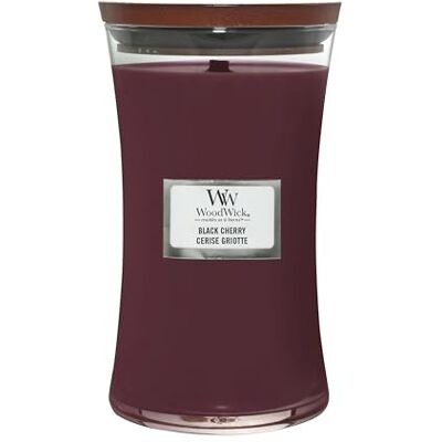 WoodWick Grote geurkaars met gebarsten lont, zwarte kers, lange brandduur: tot 130 uur, perfect kerstcadeau voor vrouwen WoodWick Grote geurkaars met gebarsten lont, zwarte kers, lange brandduur: tot 130 uur, perfect kerstcadeau voor vrouwen
