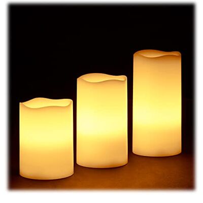 Relaxdays Led-kaars, echte was, set van 3, vlamloze kerstkaars, werkt op batterijen, h x b x d: 13 x 8 x 8 cm, crème Relaxdays Led-kaars, echte was, set van 3, vlamloze kerstkaars, werkt op batterijen, h x b x d: 13 x 8 x 8 cm, crème