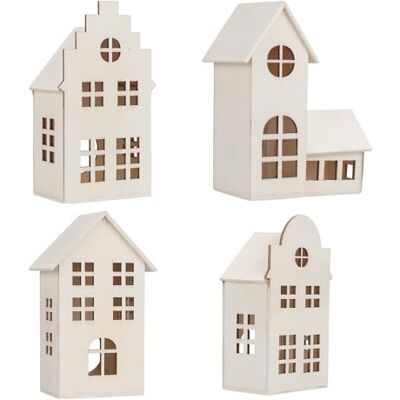 Ideen mit Herz Set van 4 decoratieve huizen van natuurlijk hout, 4 maten, decoratieve huizen met opening, lichthuis Ideen mit Herz Set van 4 decoratieve huizen van natuurlijk hout, 4 maten, decoratieve huizen met opening, lichthuis