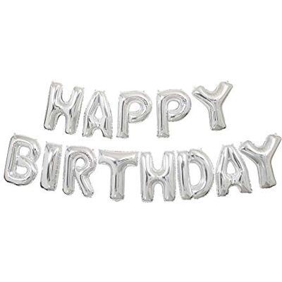 Unique Zilveren glinsterende ballonbanner set met opschrift "Happy Birthday" (35 cm) perfect voor feestjes en evenementen Unique Zilveren glinsterende ballonbanner set met opschrift "Happy Birthday" (35 cm) perfect voor feestjes en evenementen