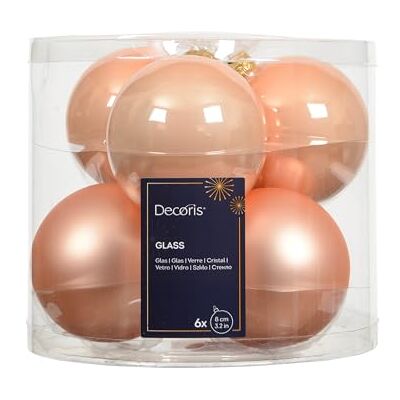Kaemingk 6 stuks kerstballen van glas, 8 cm, mat en glanzend, grote kerstballen, kerstdecoratie en kerstboomversiering, perzikparel Kaemingk 6 stuks kerstballen van glas, 8 cm, mat en glanzend, grote kerstballen, kerstdecoratie en kerstboomversiering, perzikparel