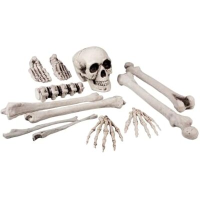 Boland 12-delige doodskop en beenderen decoratieset Skeletset als griezelige decoratie voor Halloween, carnaval en themafeesten Boland 12-delige doodskop en beenderen decoratieset Skeletset als griezelige decoratie voor Halloween, carnaval en themafeesten